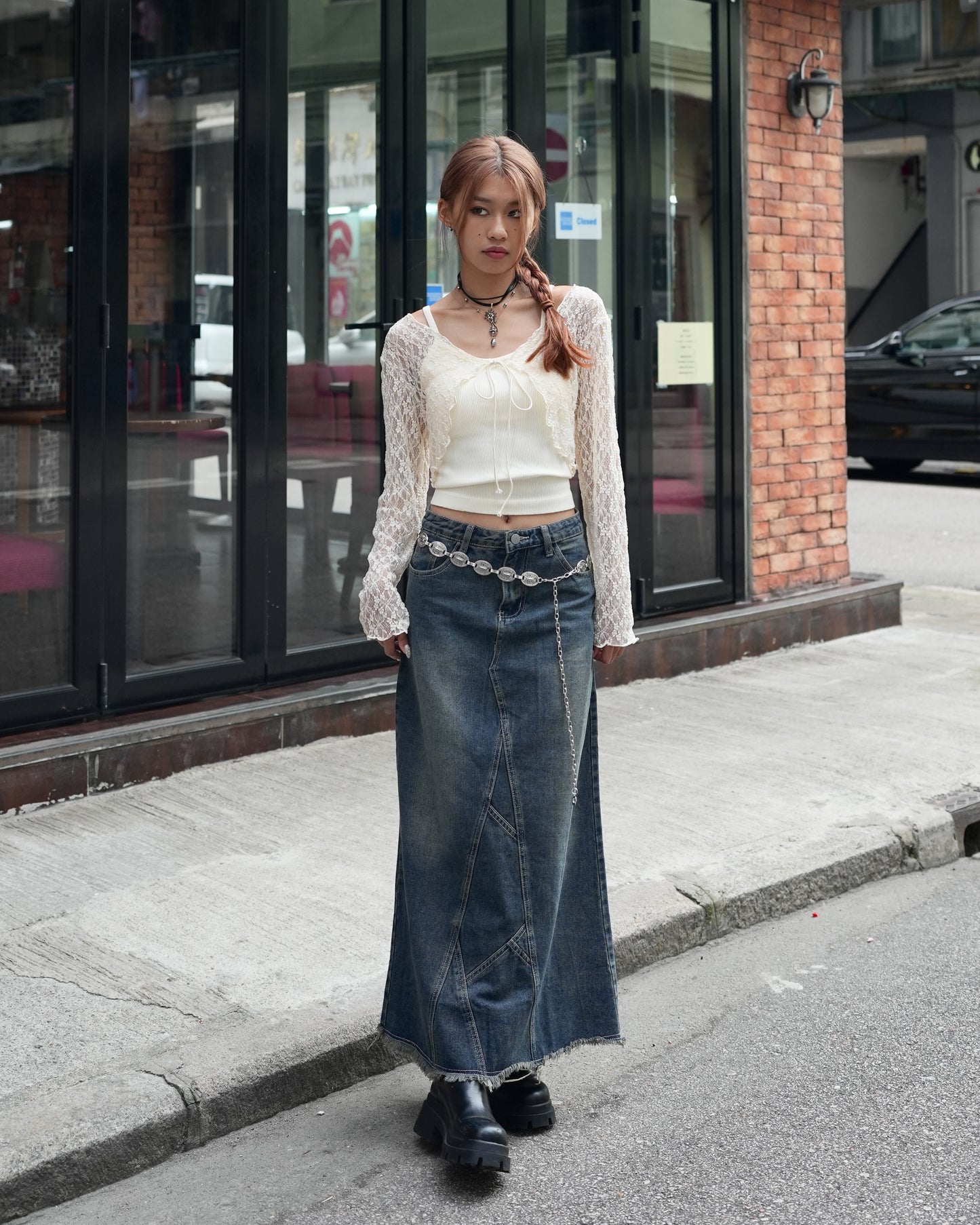 Vintage Washed Maxi Denim Skirt