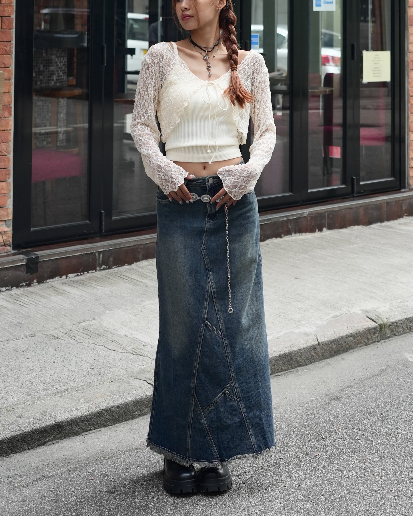 Lace tie front crop cardigan