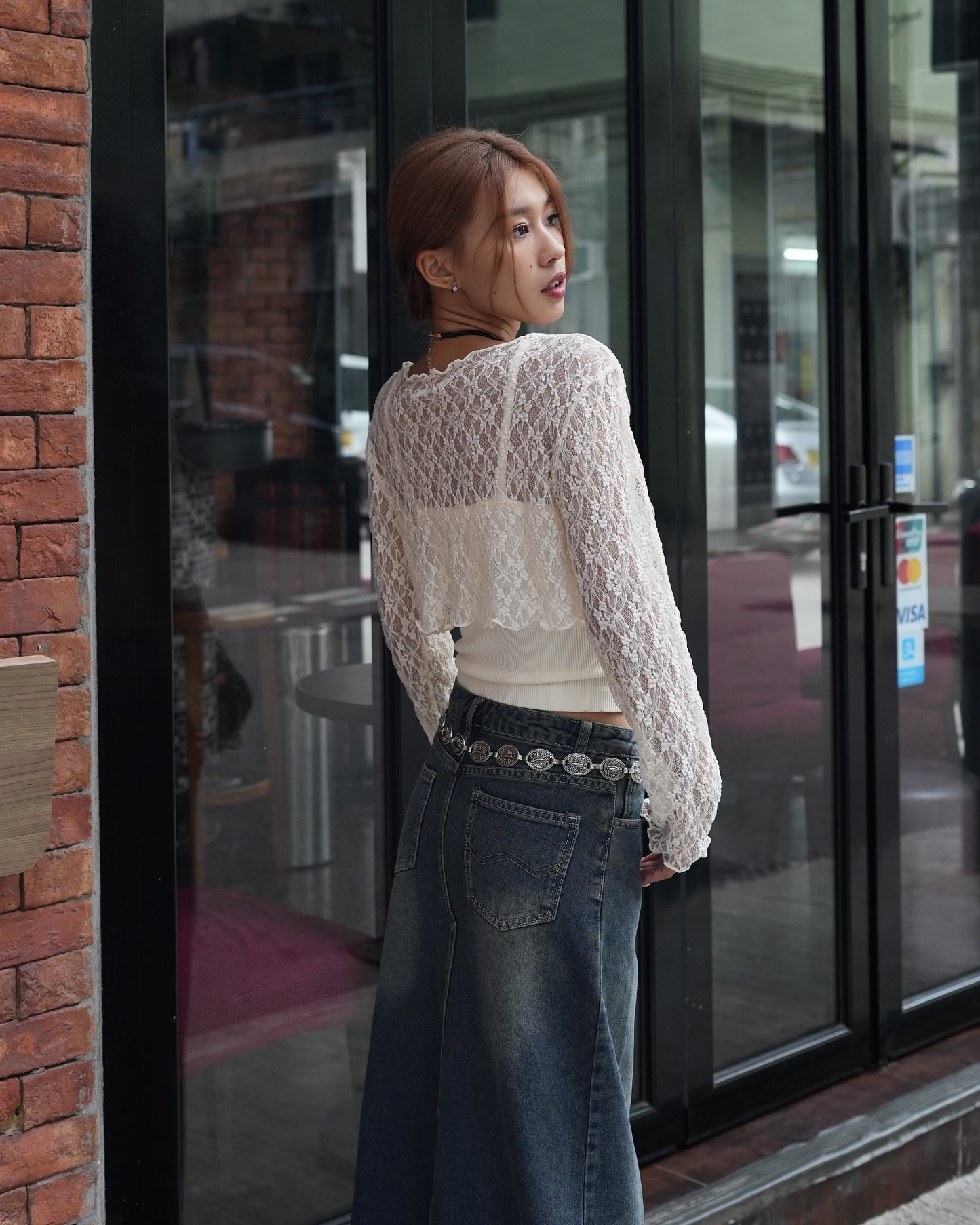 Lace tie front crop cardigan