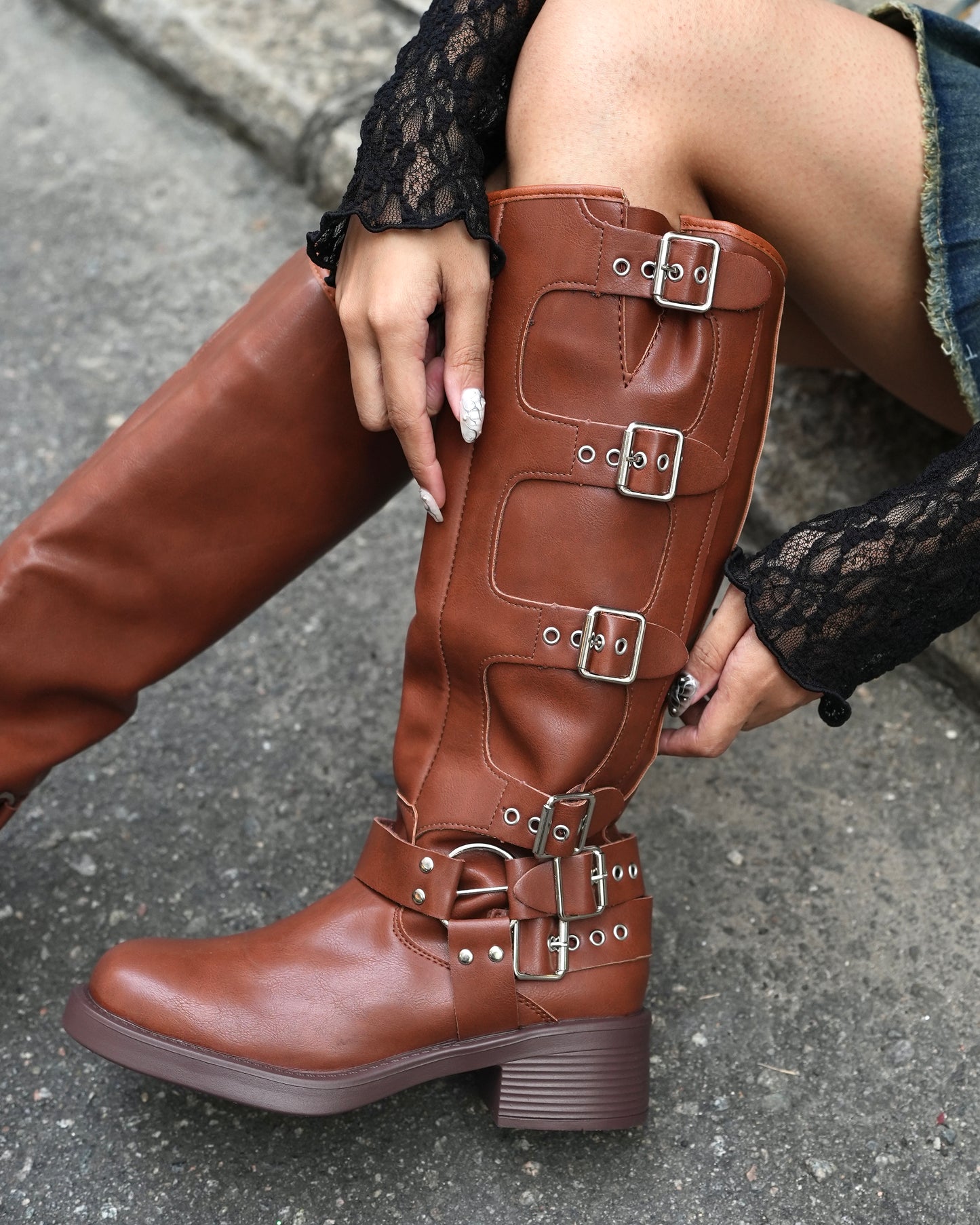 Buckle detail biker boots