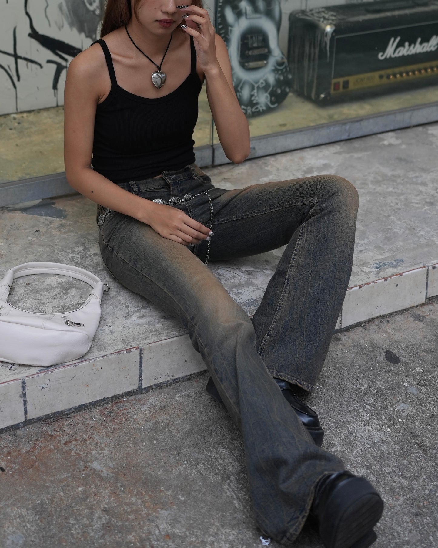 Vintage slit hem bootcut jeans