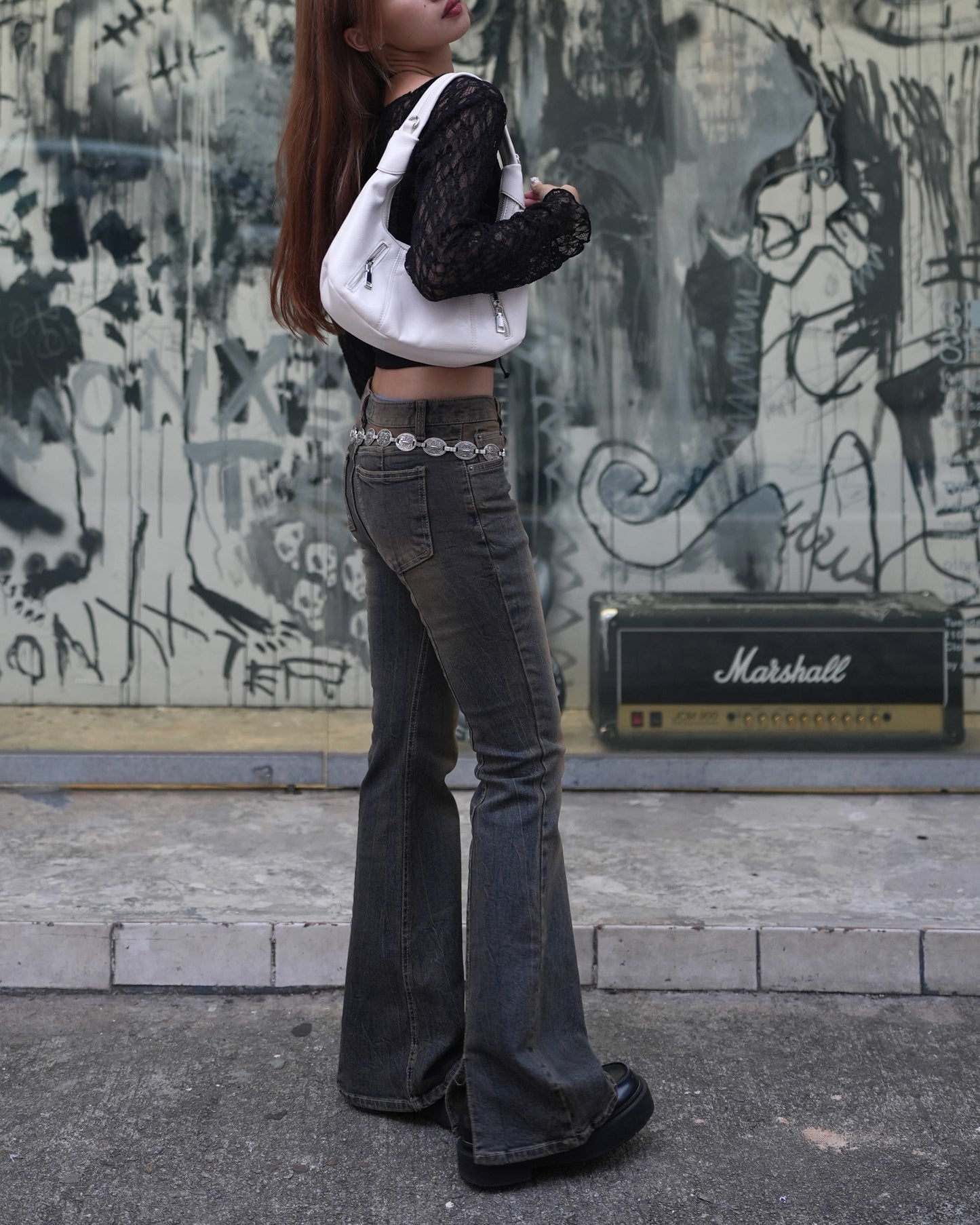 Vintage slit hem bootcut jeans