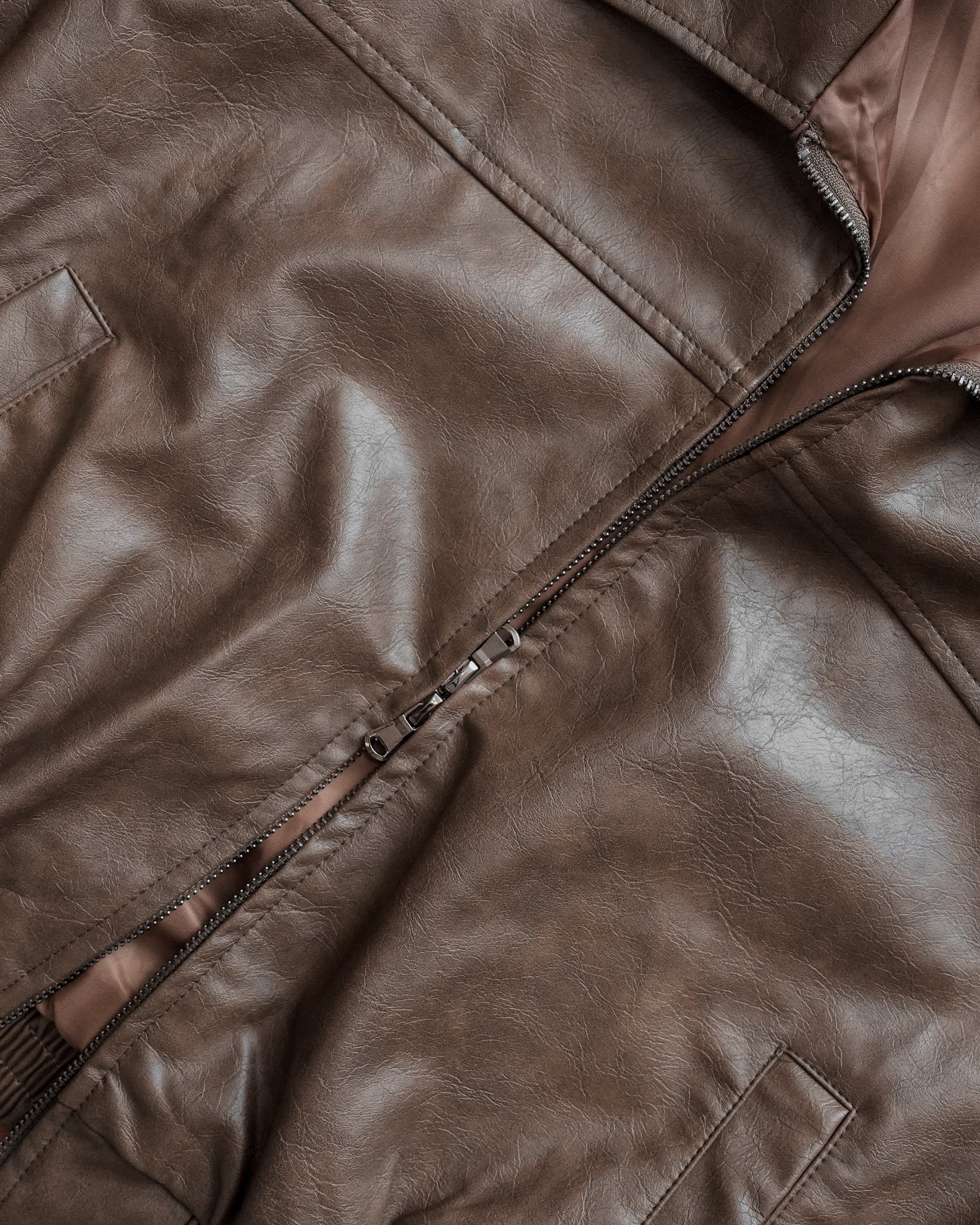Washed faux leather bomber jacket