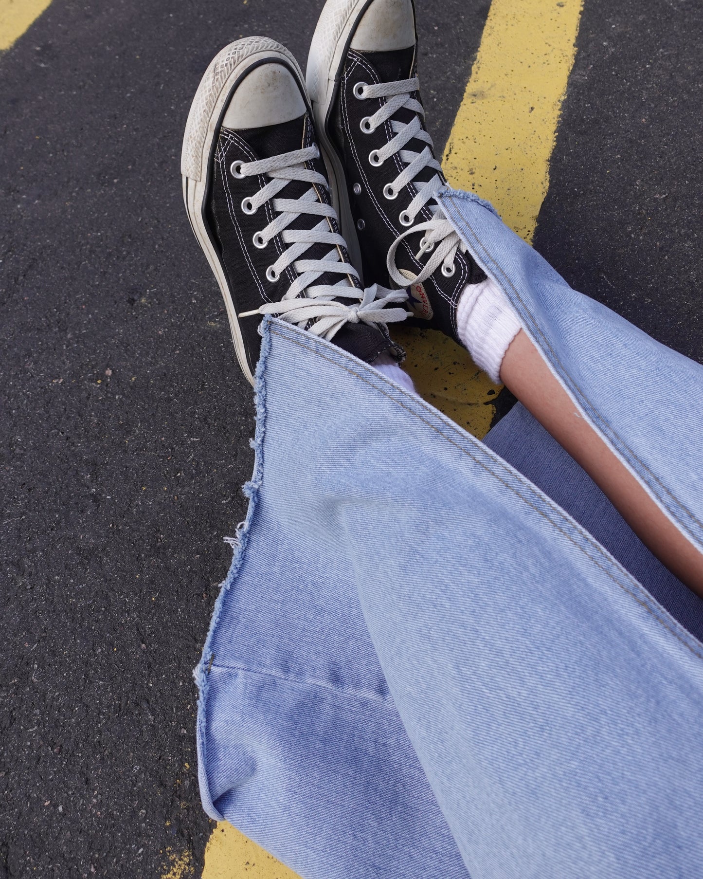 Front split denim maxi skirt