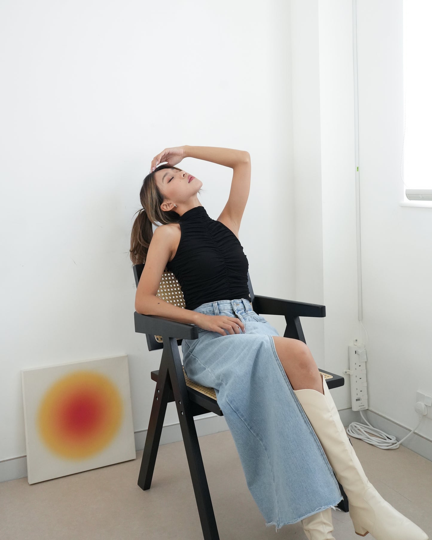 Mock neck ruched tank top