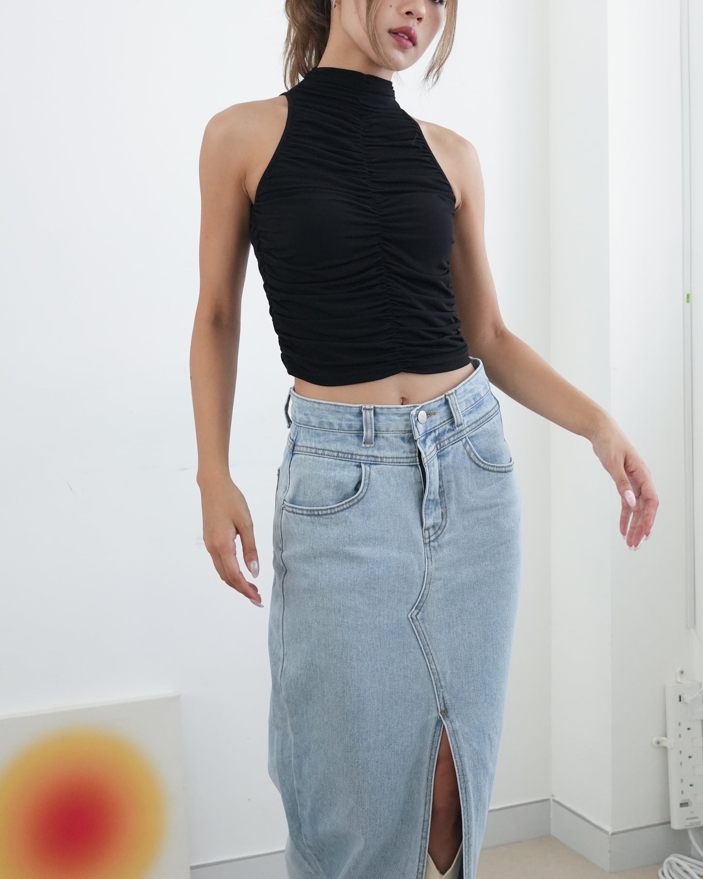 Mock neck ruched tank top