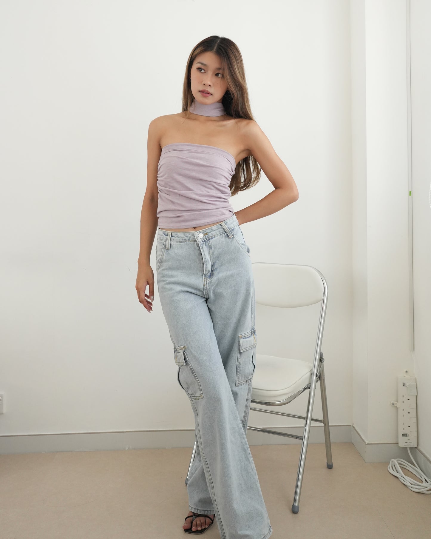 Ruched bustier top and scarf set