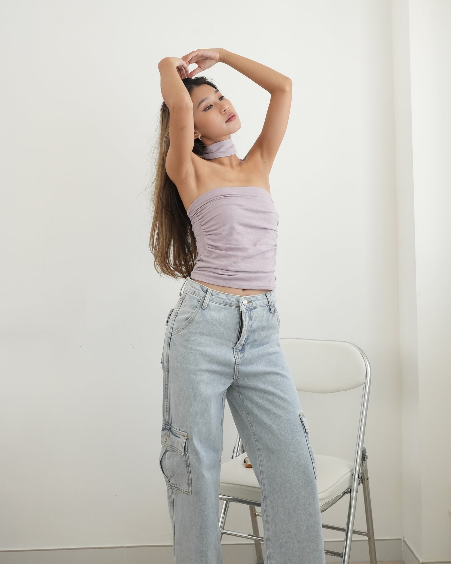 Ruched bustier top and scarf set