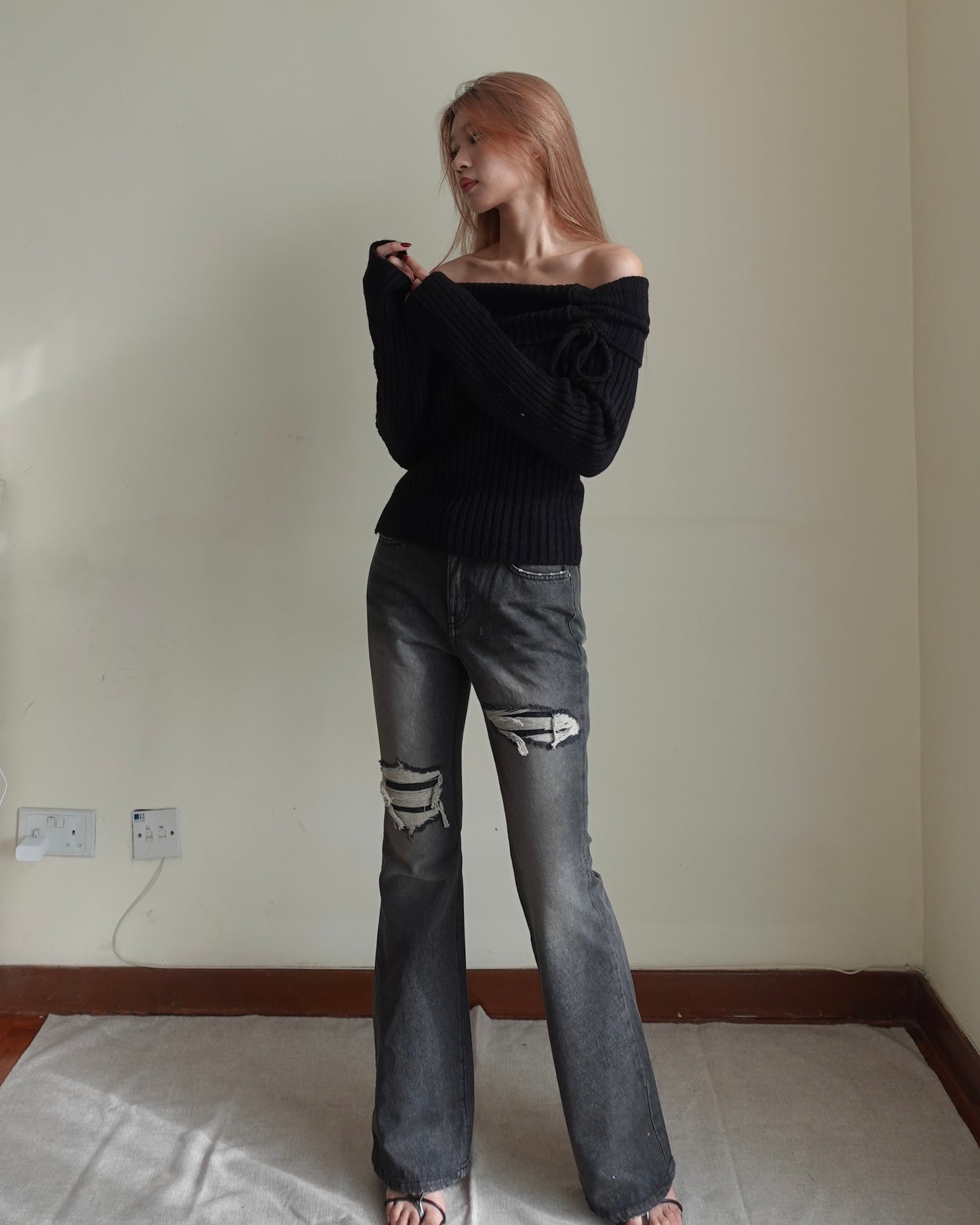 Juno distressed flare jeans