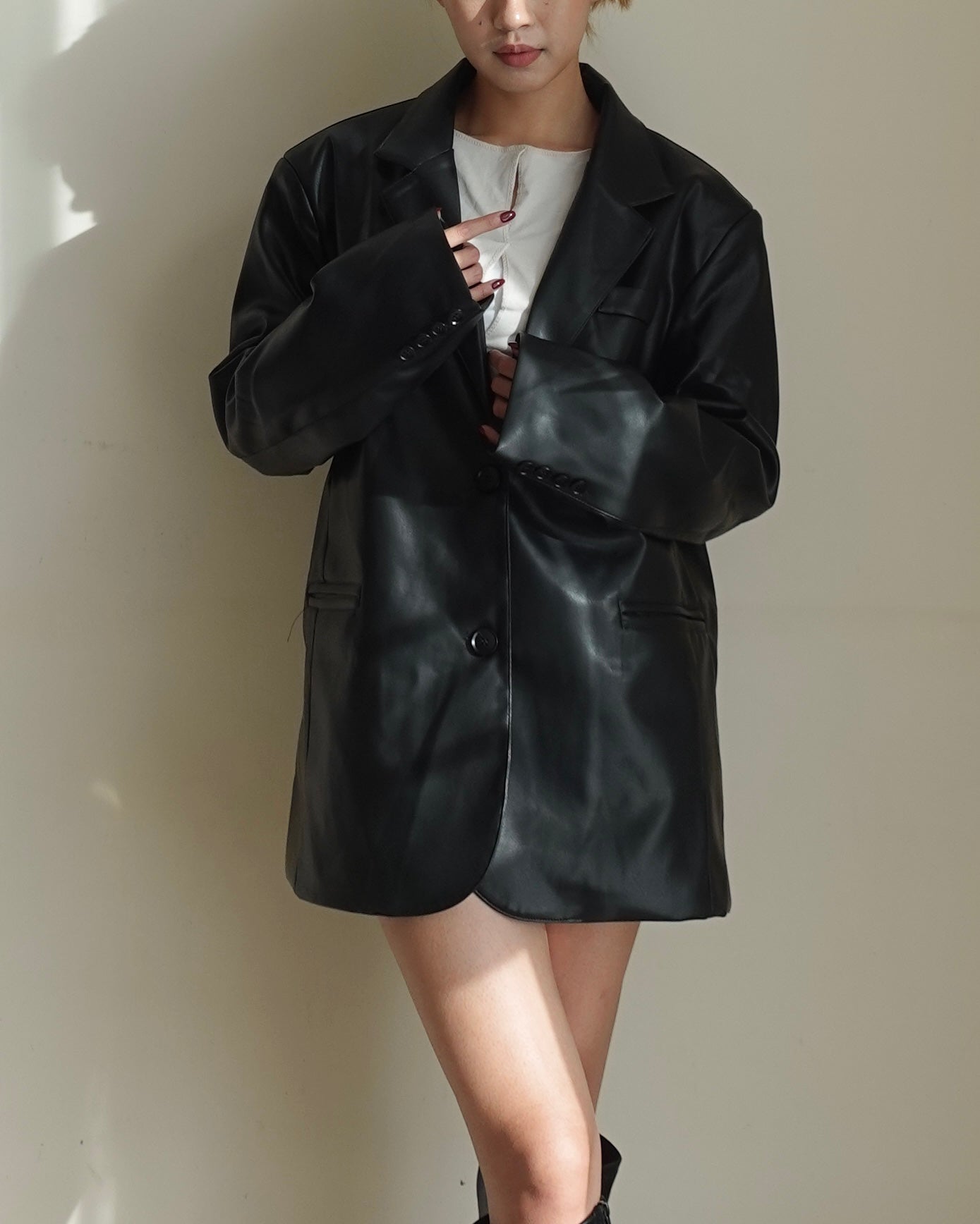 Thicken faux leather oversize blazer