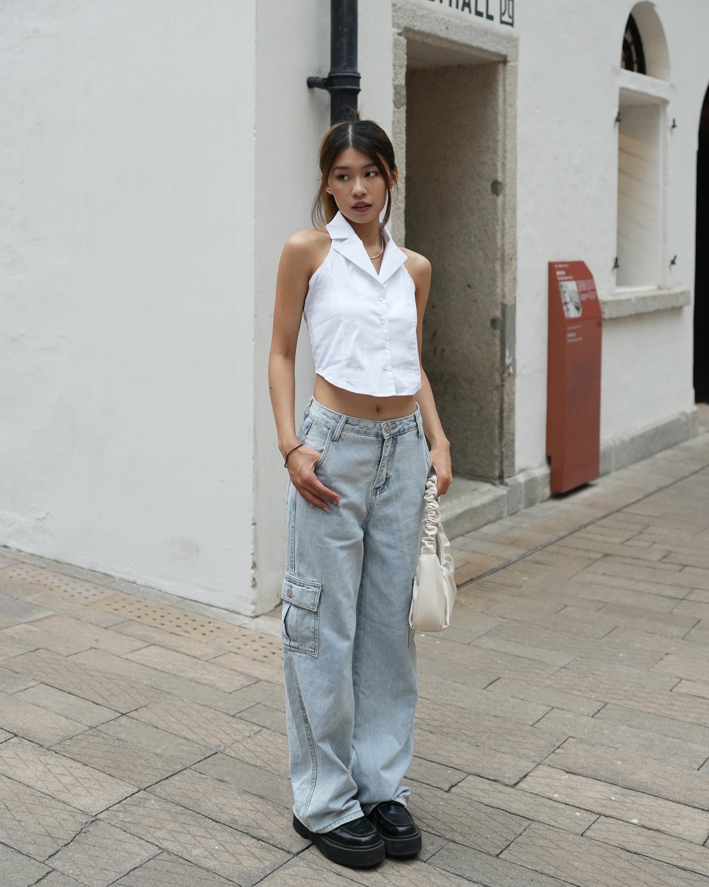 Button front sleeveless Halter shirt