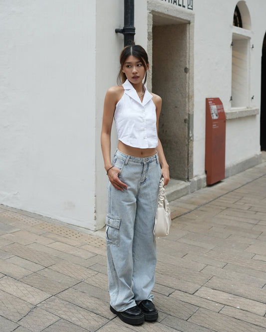 Button front sleeveless Halter shirt