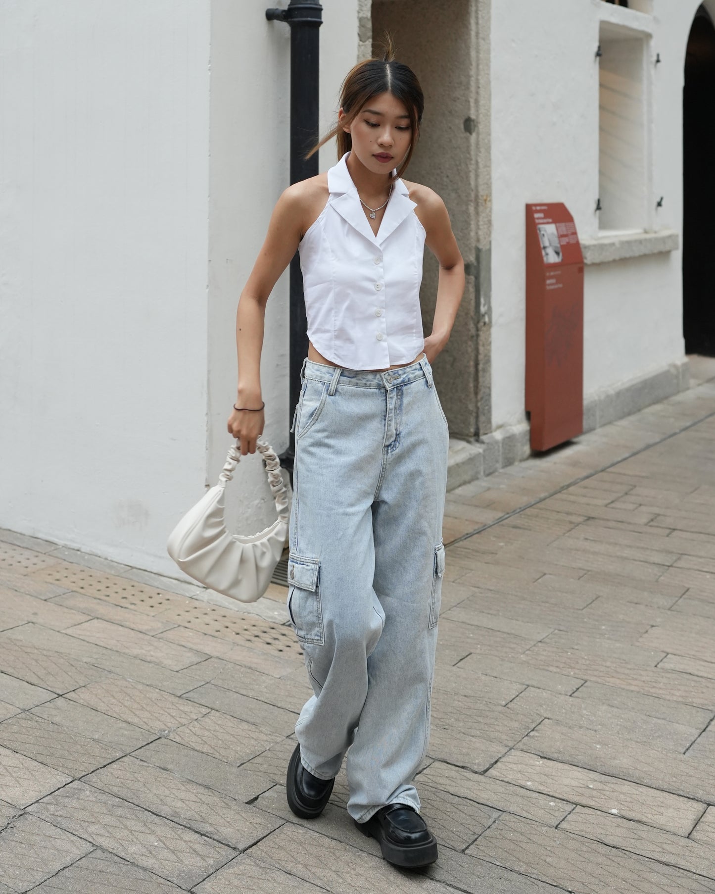 Button front sleeveless Halter shirt