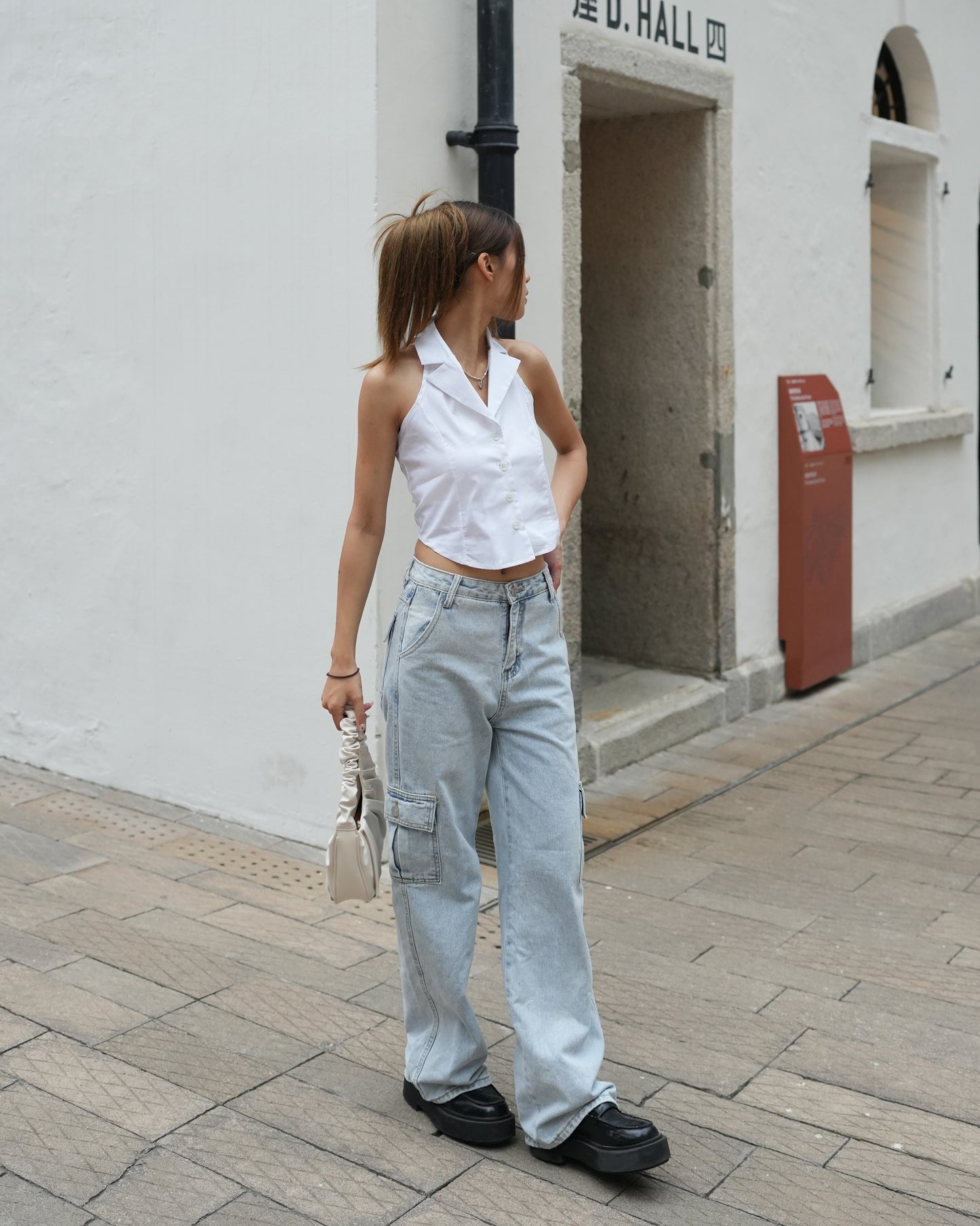 Button front sleeveless Halter shirt