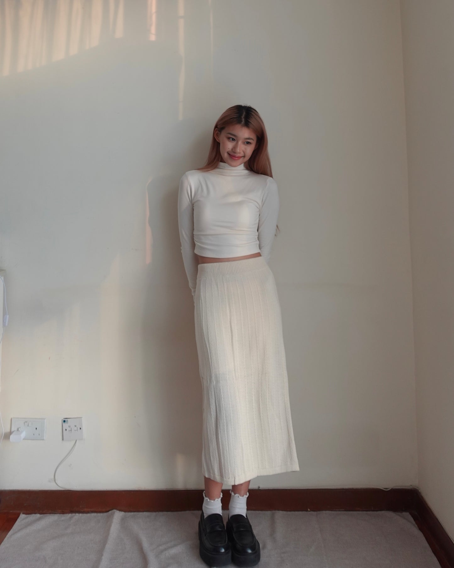 Basic turtle neck smooth cotton padded crop top