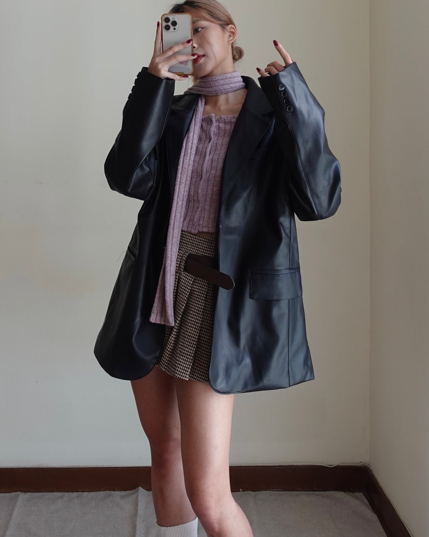 Thicken faux leather oversize blazer