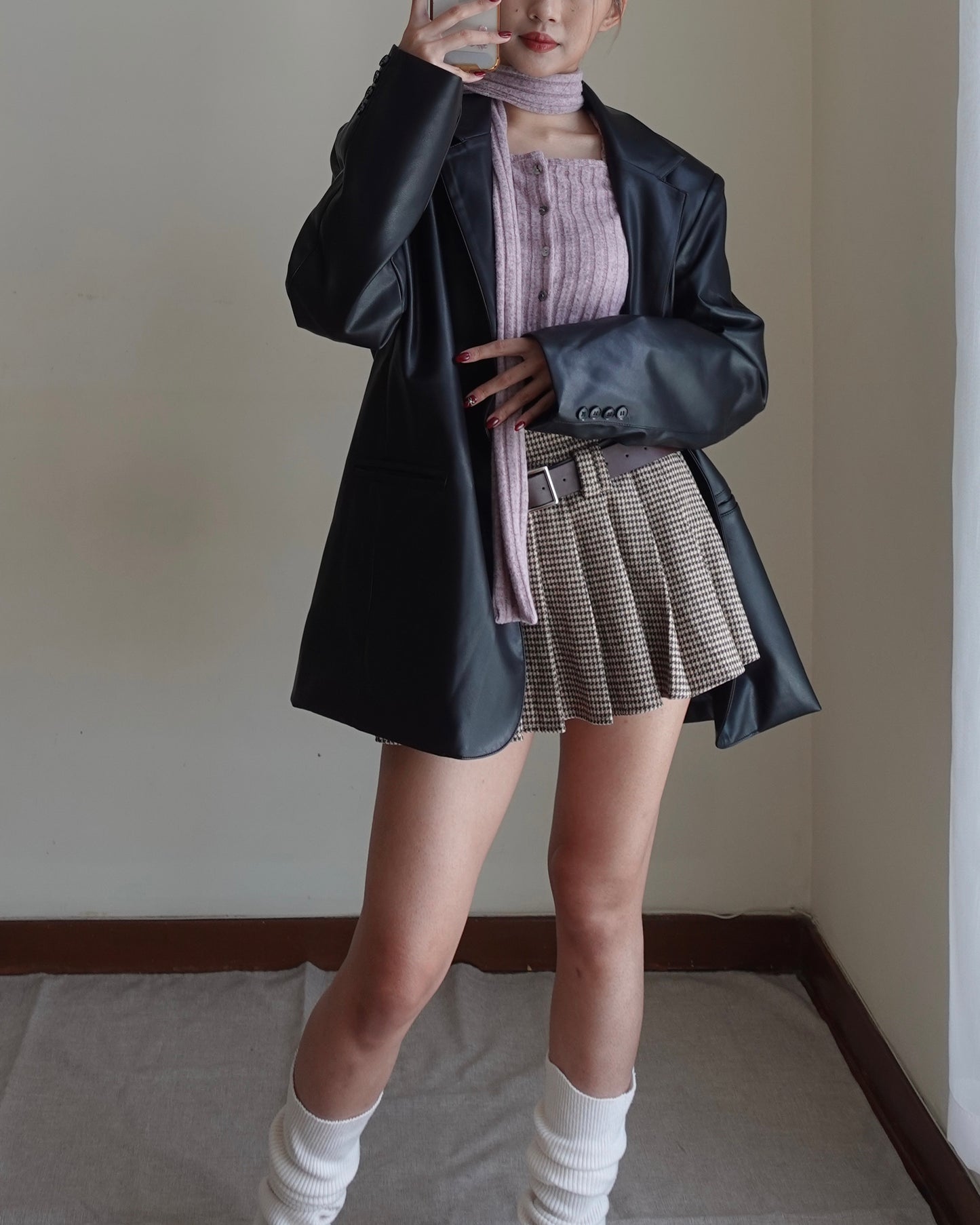 Thicken faux leather oversize blazer