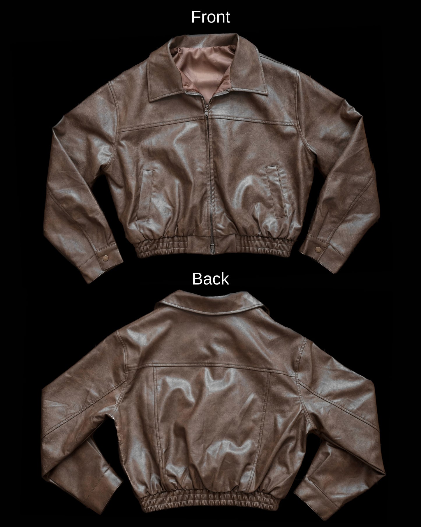 Washed faux leather bomber jacket