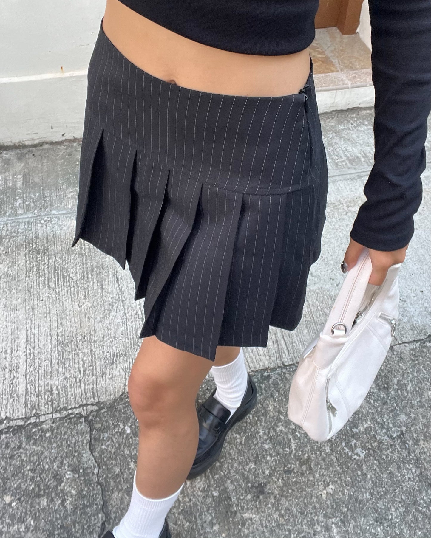 Pinstripe pleated mini skirt