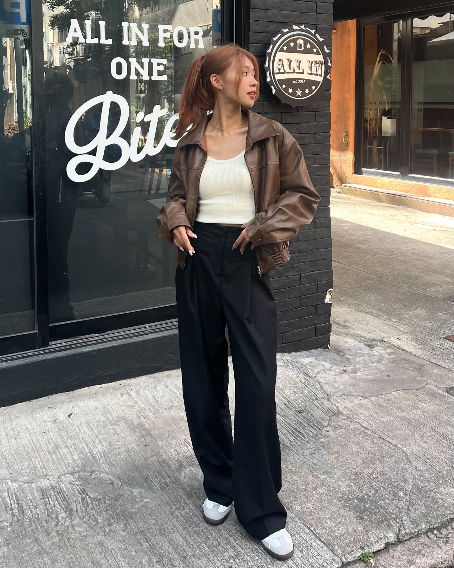 Washed faux leather bomber jacket