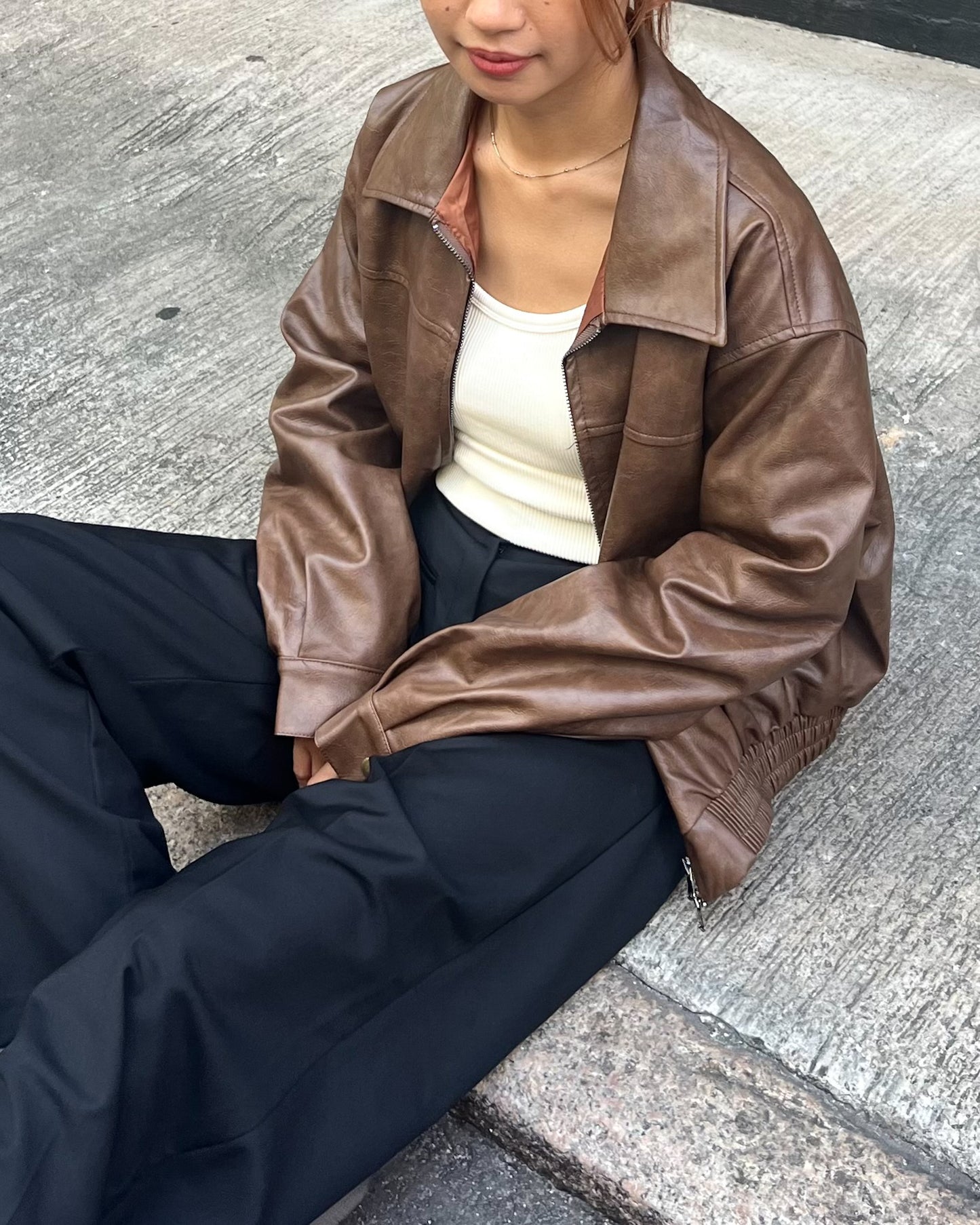 Washed faux leather bomber jacket