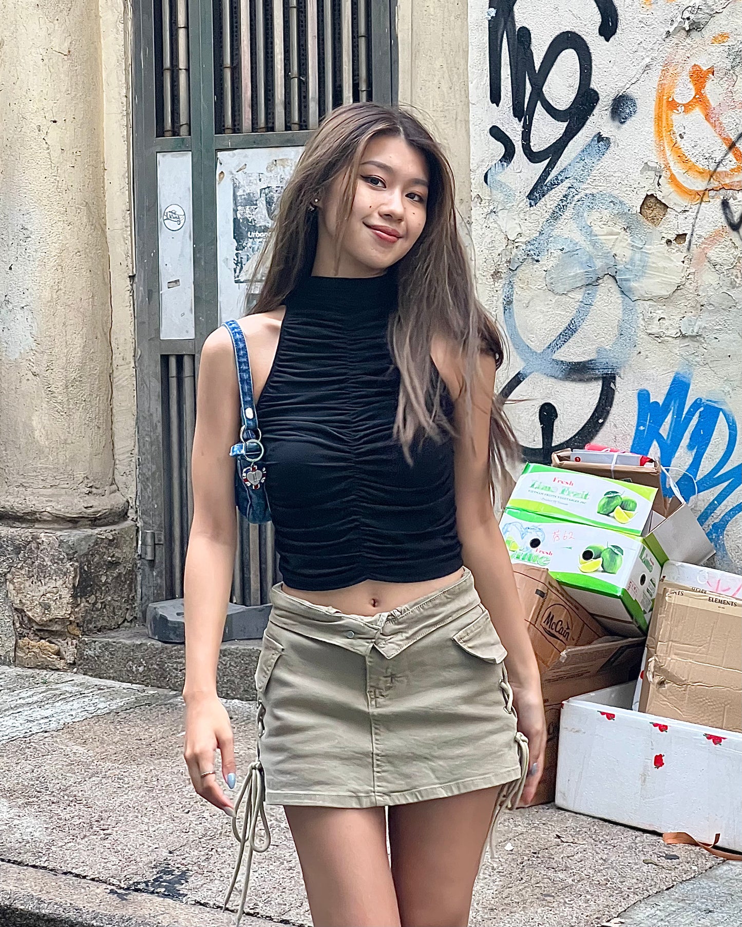 Mock neck ruched tank top