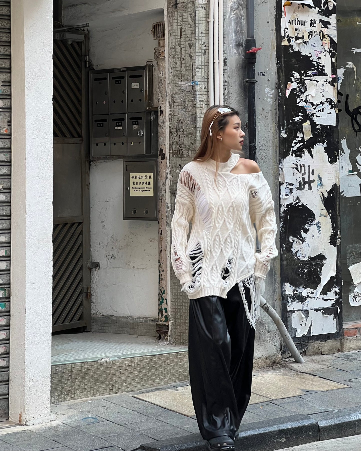 Faux leather wide leg trousers