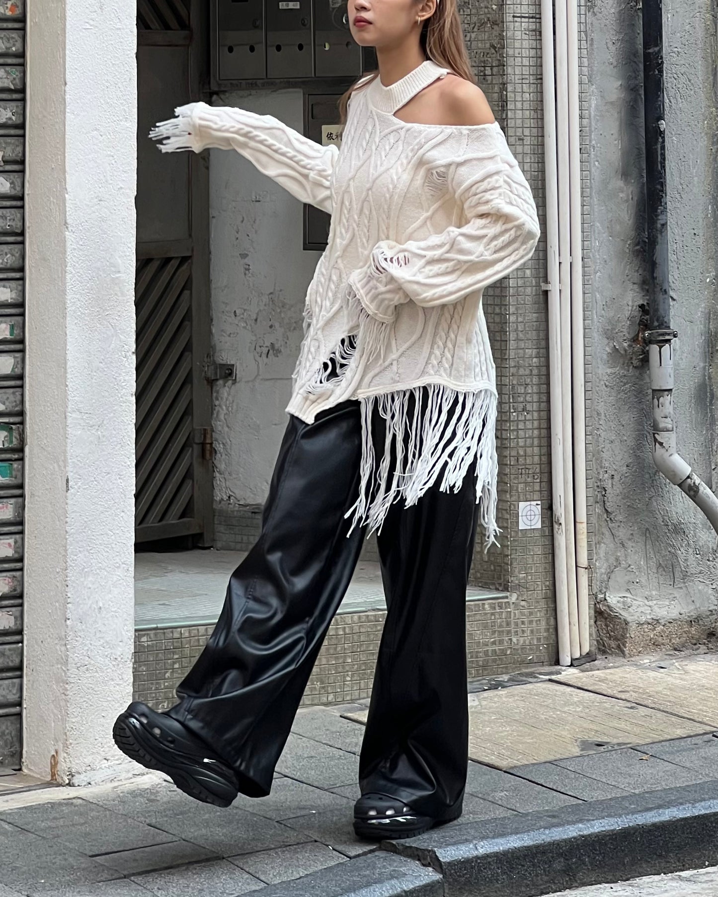 Faux leather wide leg trousers