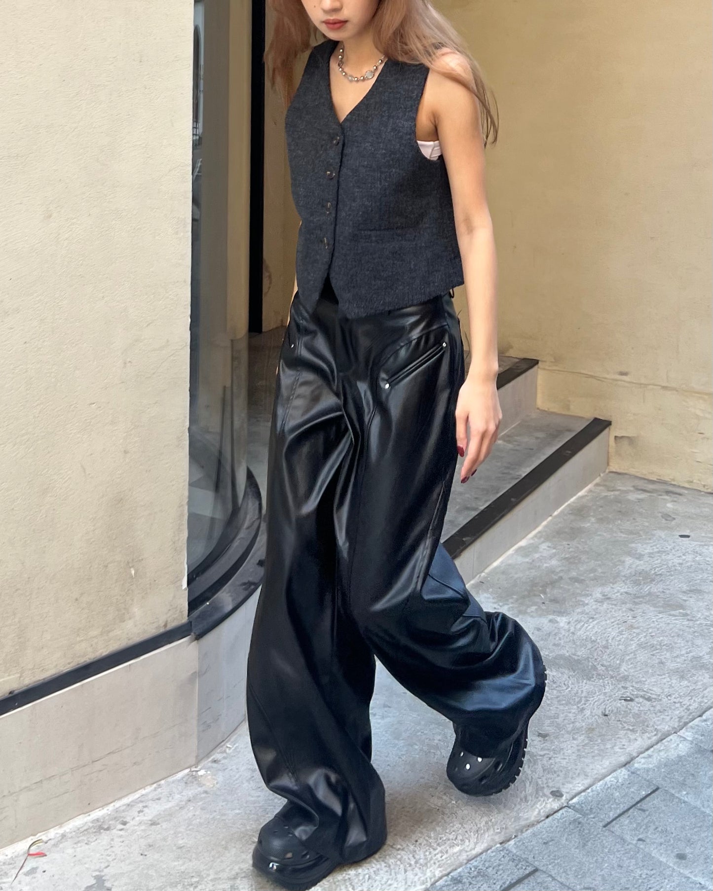 Faux leather wide leg trousers