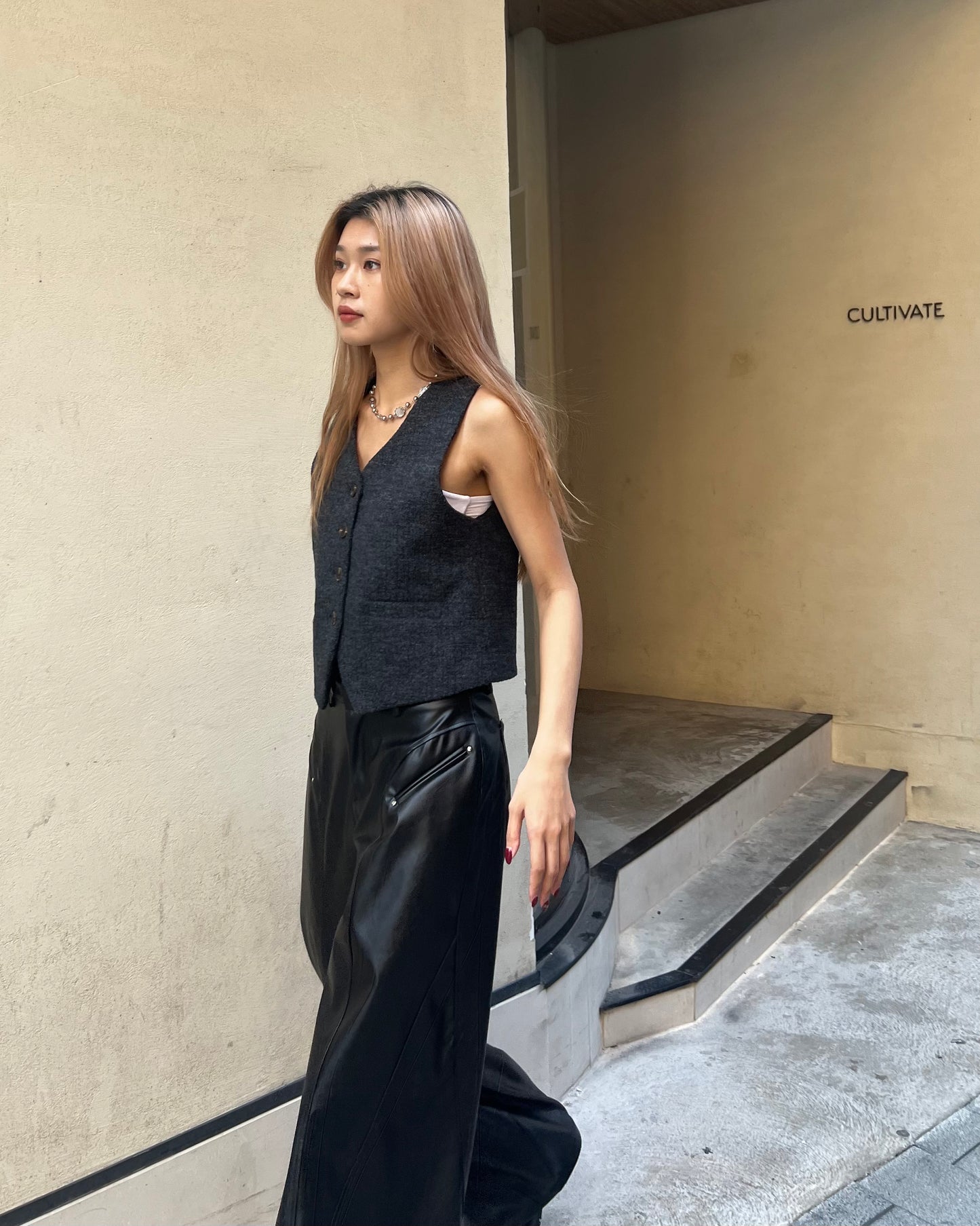 Faux leather wide leg trousers