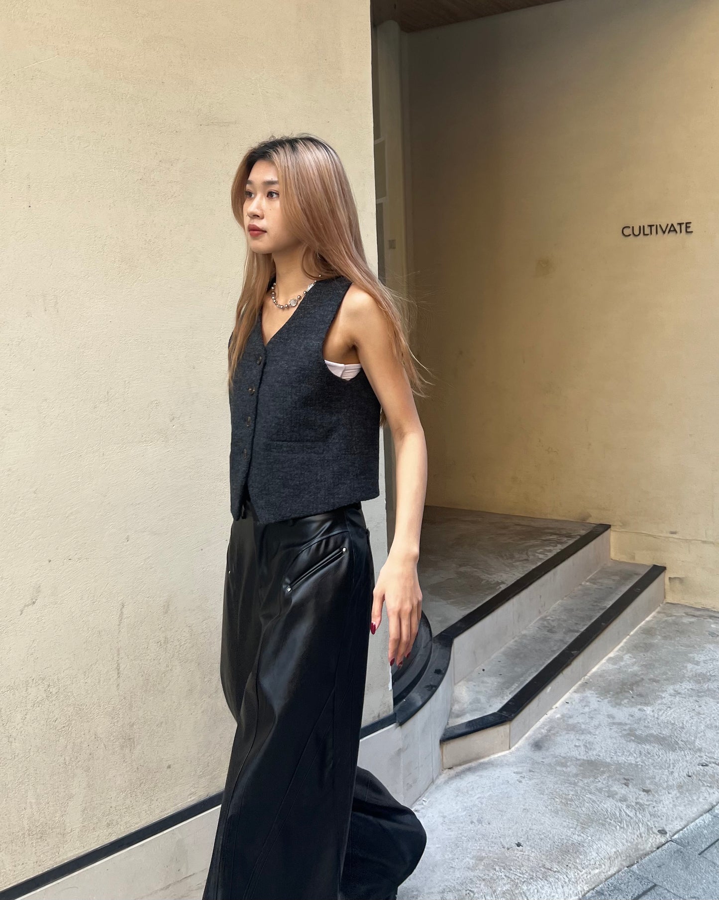 Faux leather wide leg trousers