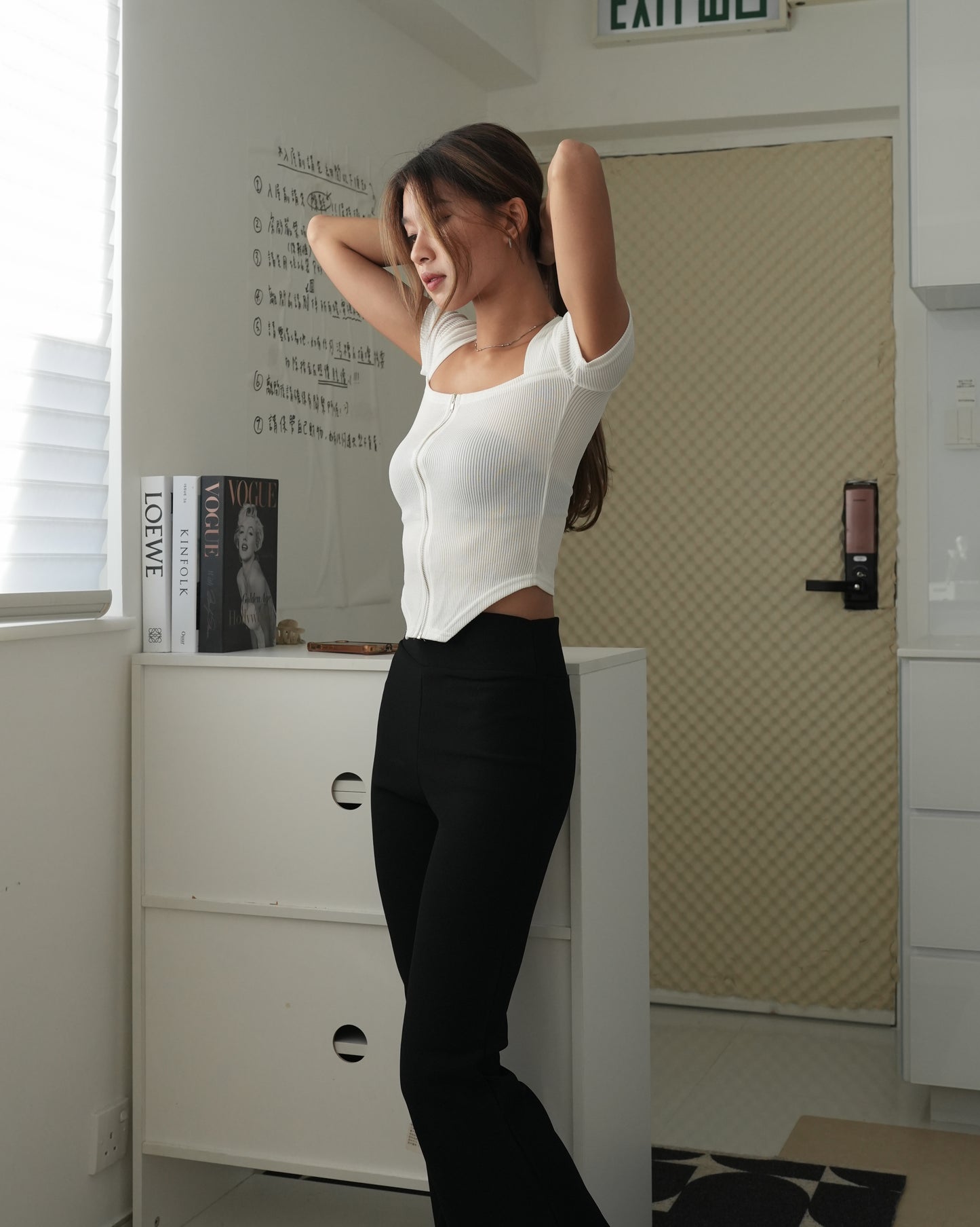 Zip front square neck top