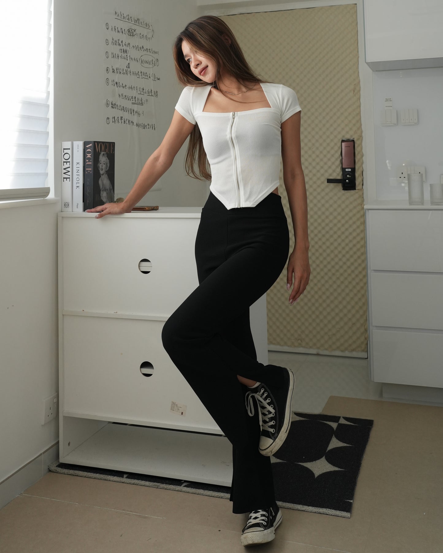 Zip front square neck top