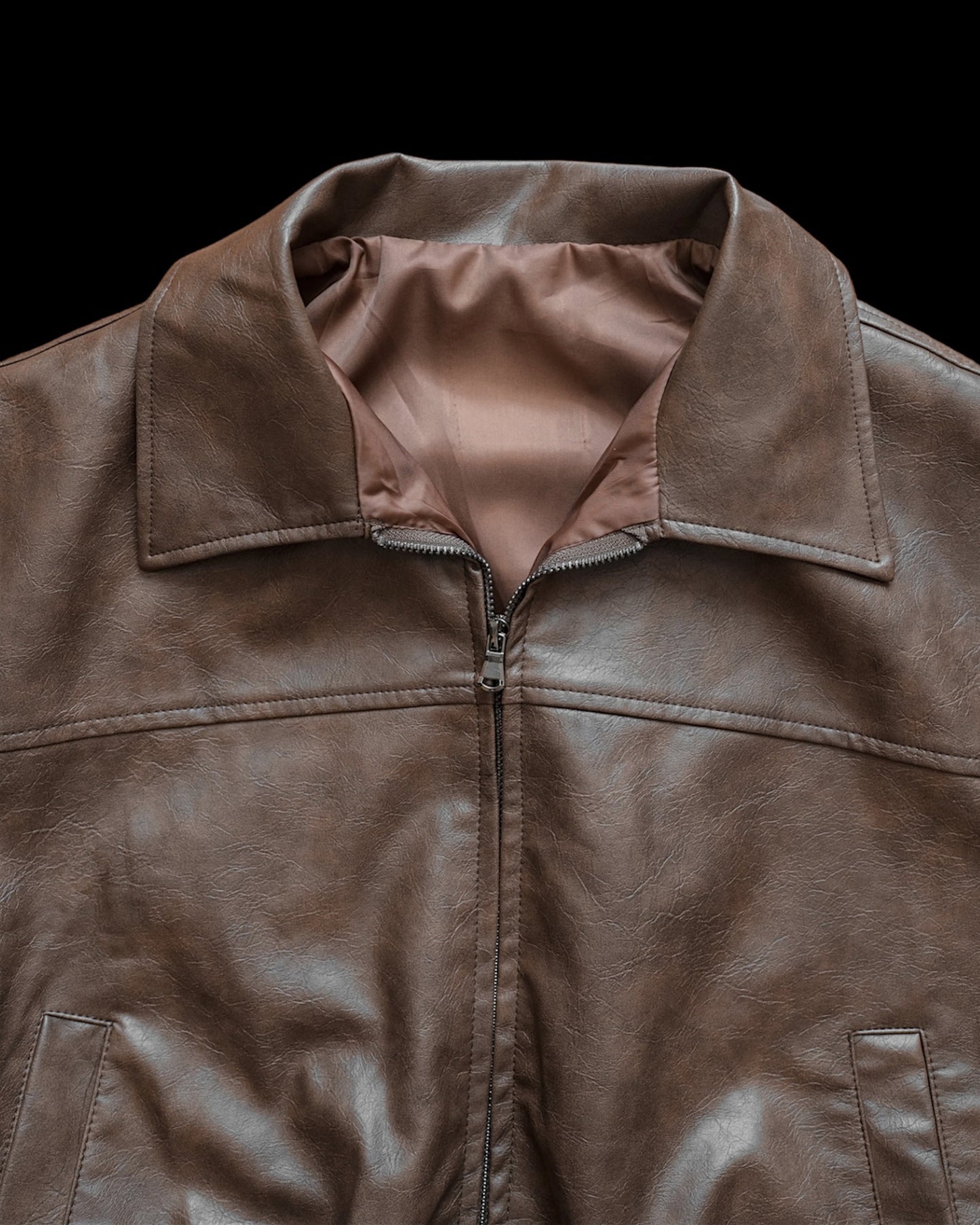Washed faux leather bomber jacket
