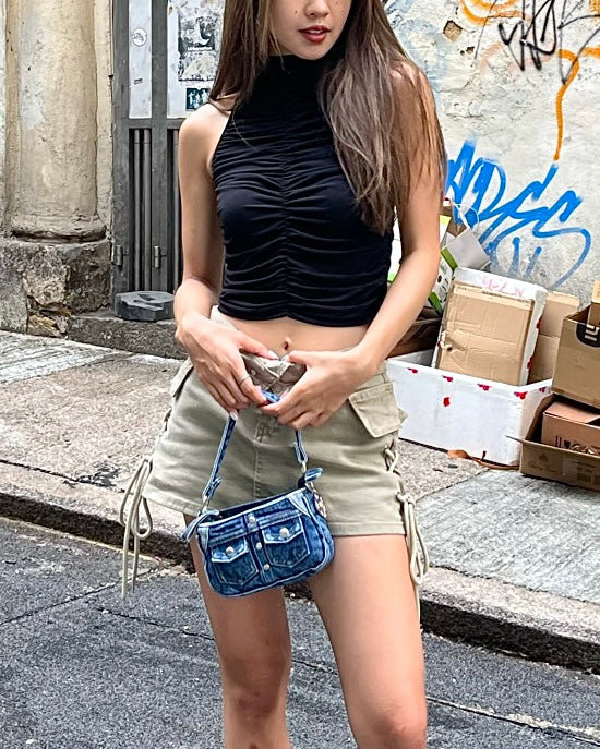 Mock neck ruched tank top