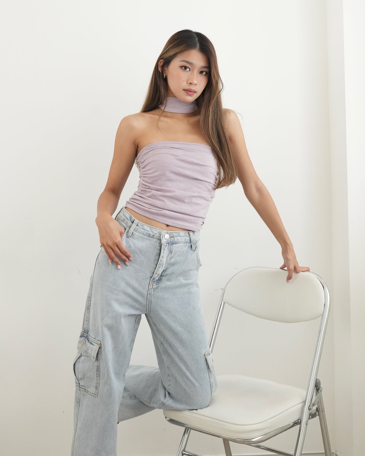 Ruched bustier top and scarf set