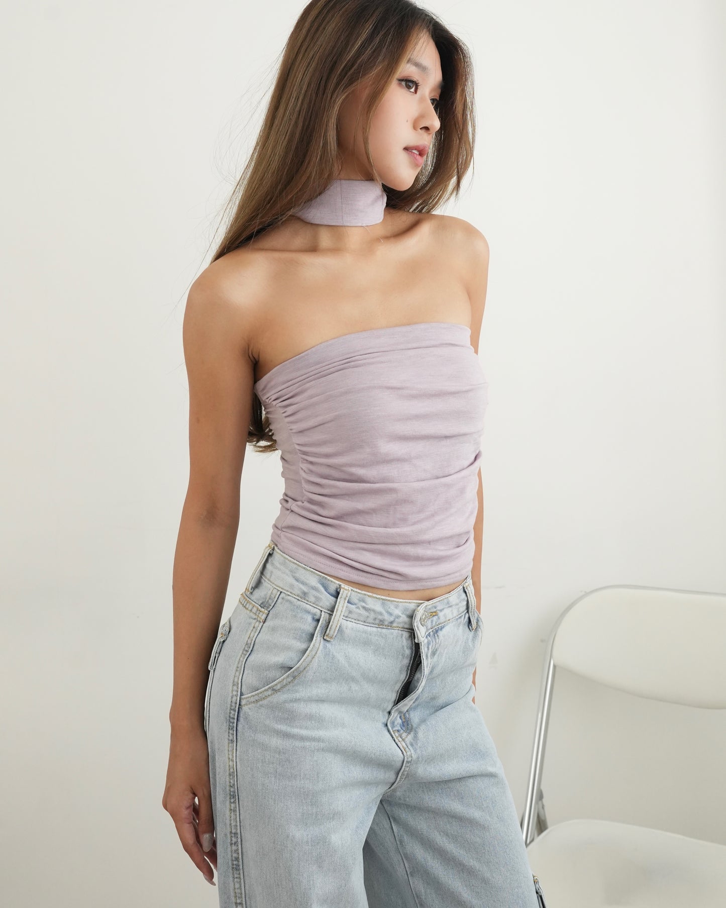 Ruched bustier top and scarf set