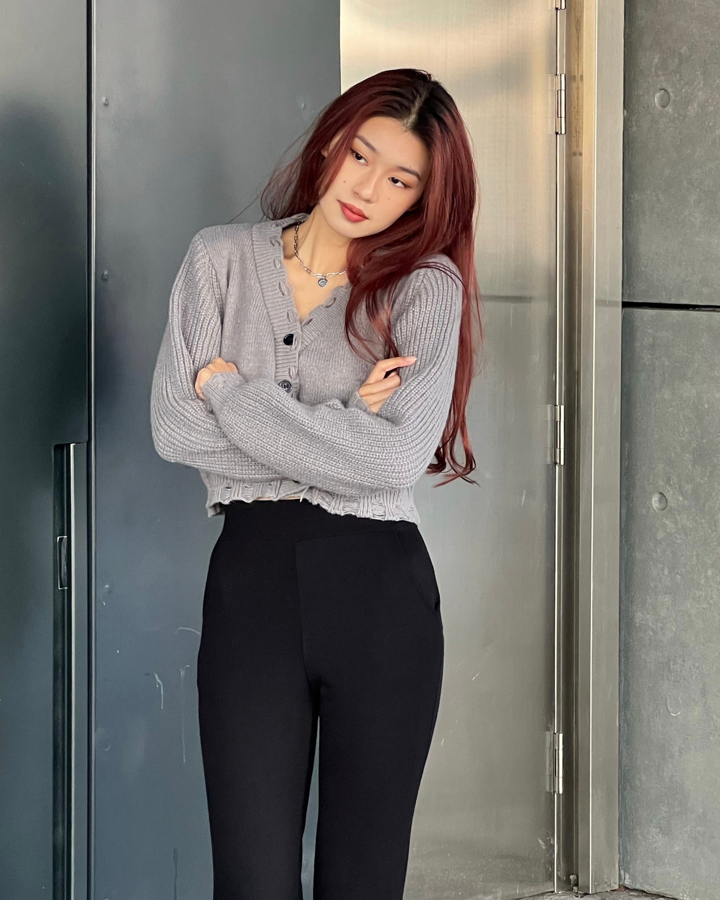 Distressed cropped cardigan