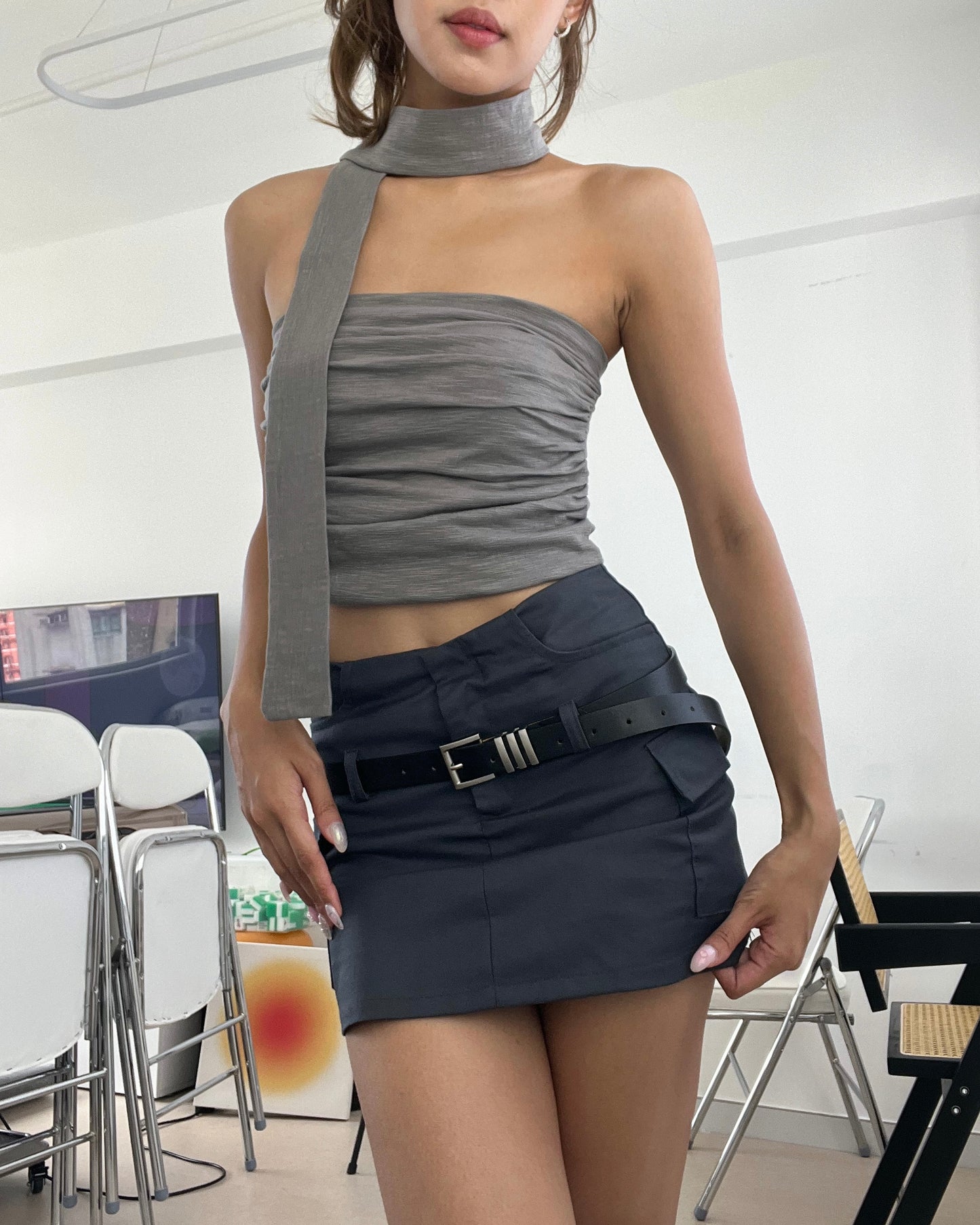 Maisie belted mini skort with side pocket