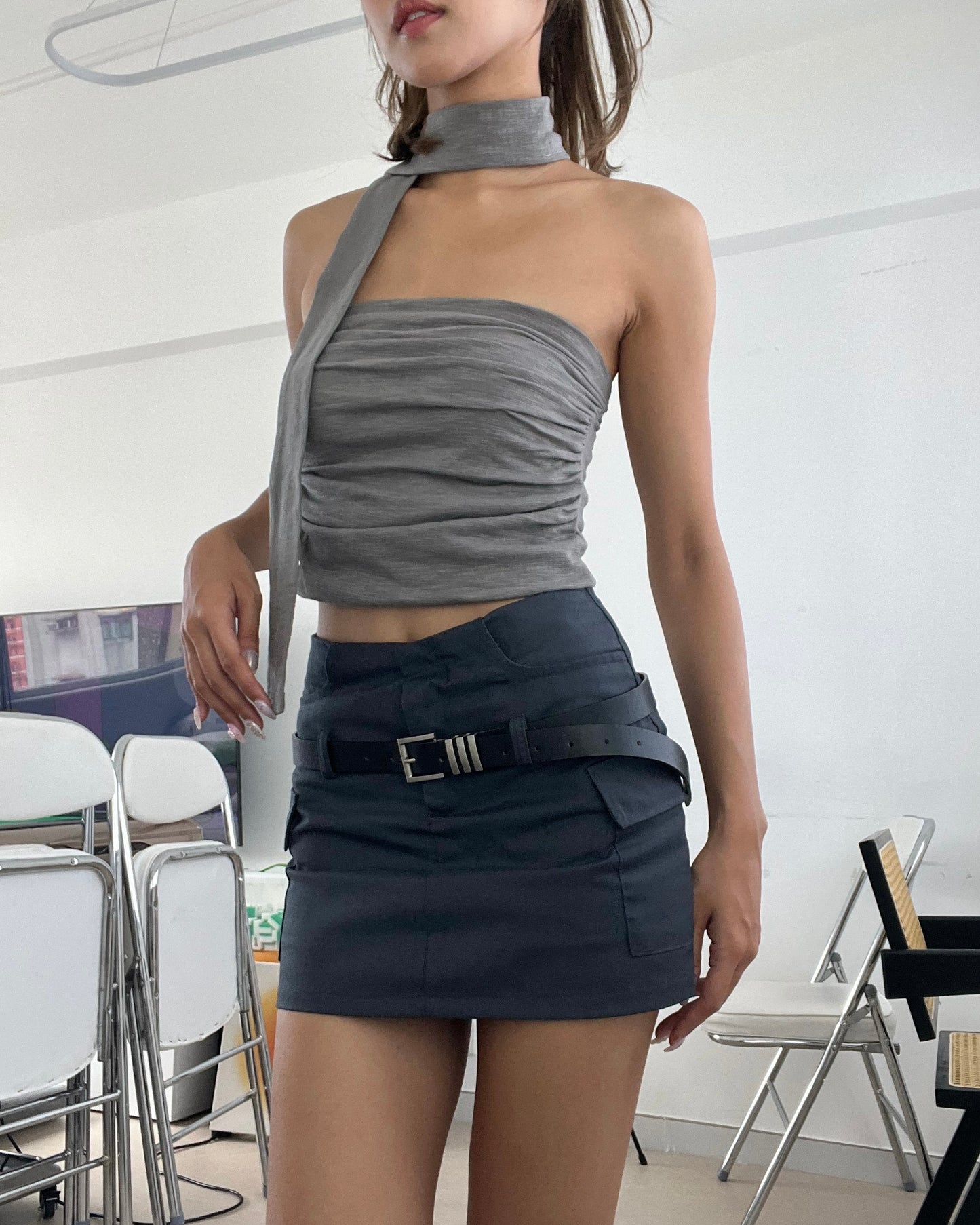 Ruched bustier top and scarf set