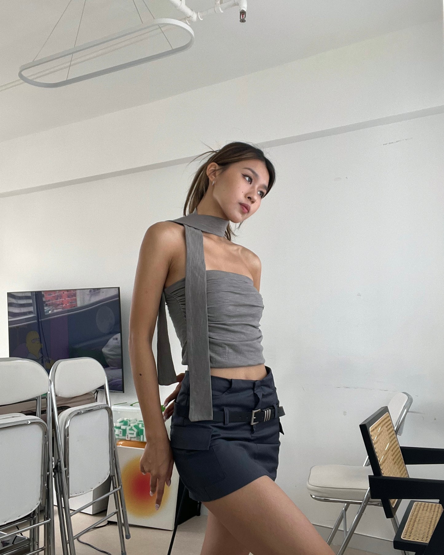 Ruched bustier top and scarf set