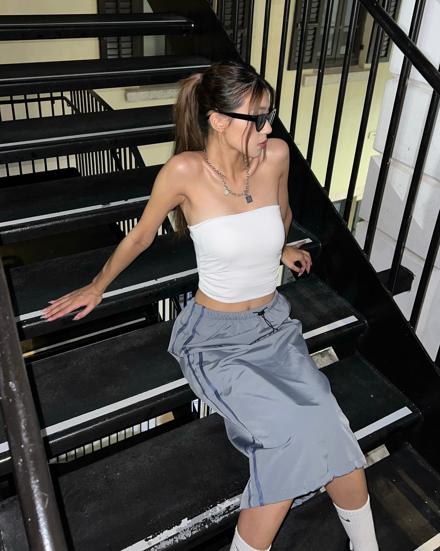 Cargo parachute midi skirt