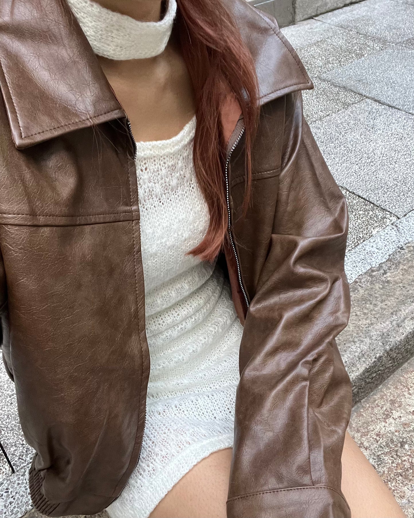 Washed faux leather bomber jacket
