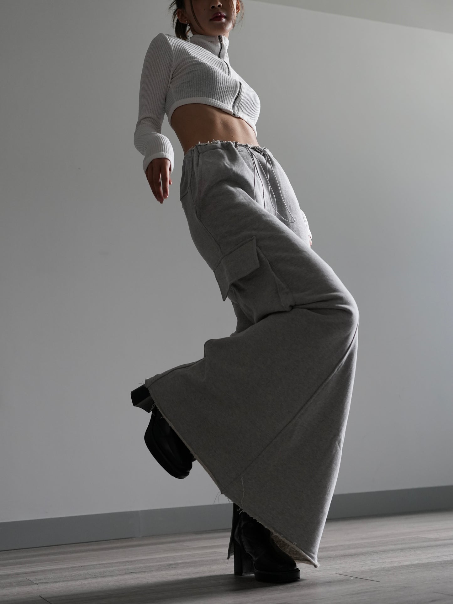 Cotton cargo maxi skirt