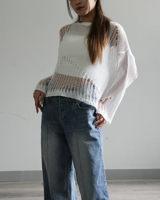 Hollow out crochet long-sleeves top