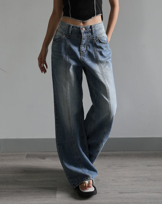 Front seam vintage wide-leg jeans