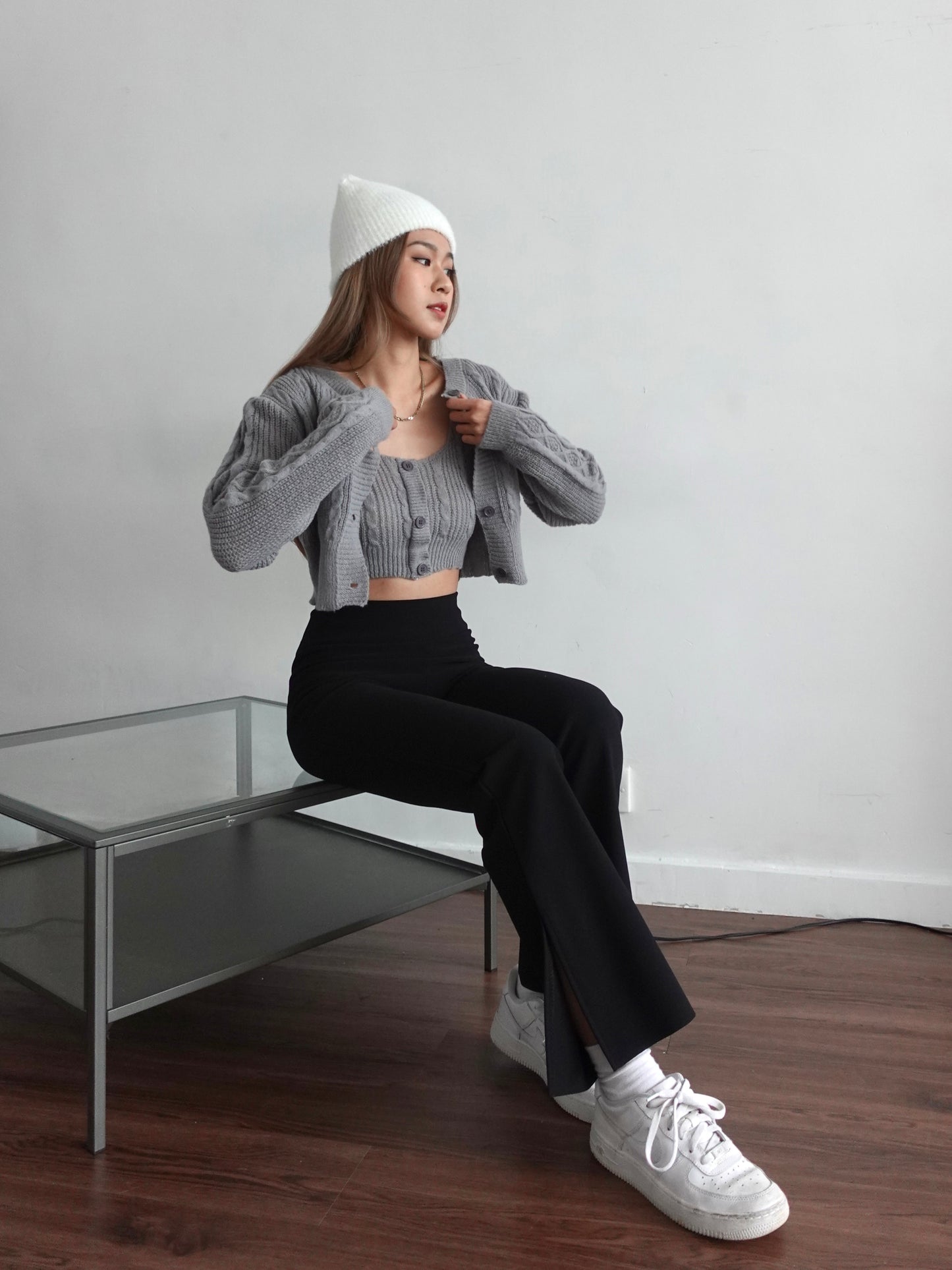 Pattern knit set (cardigan+knit vest)