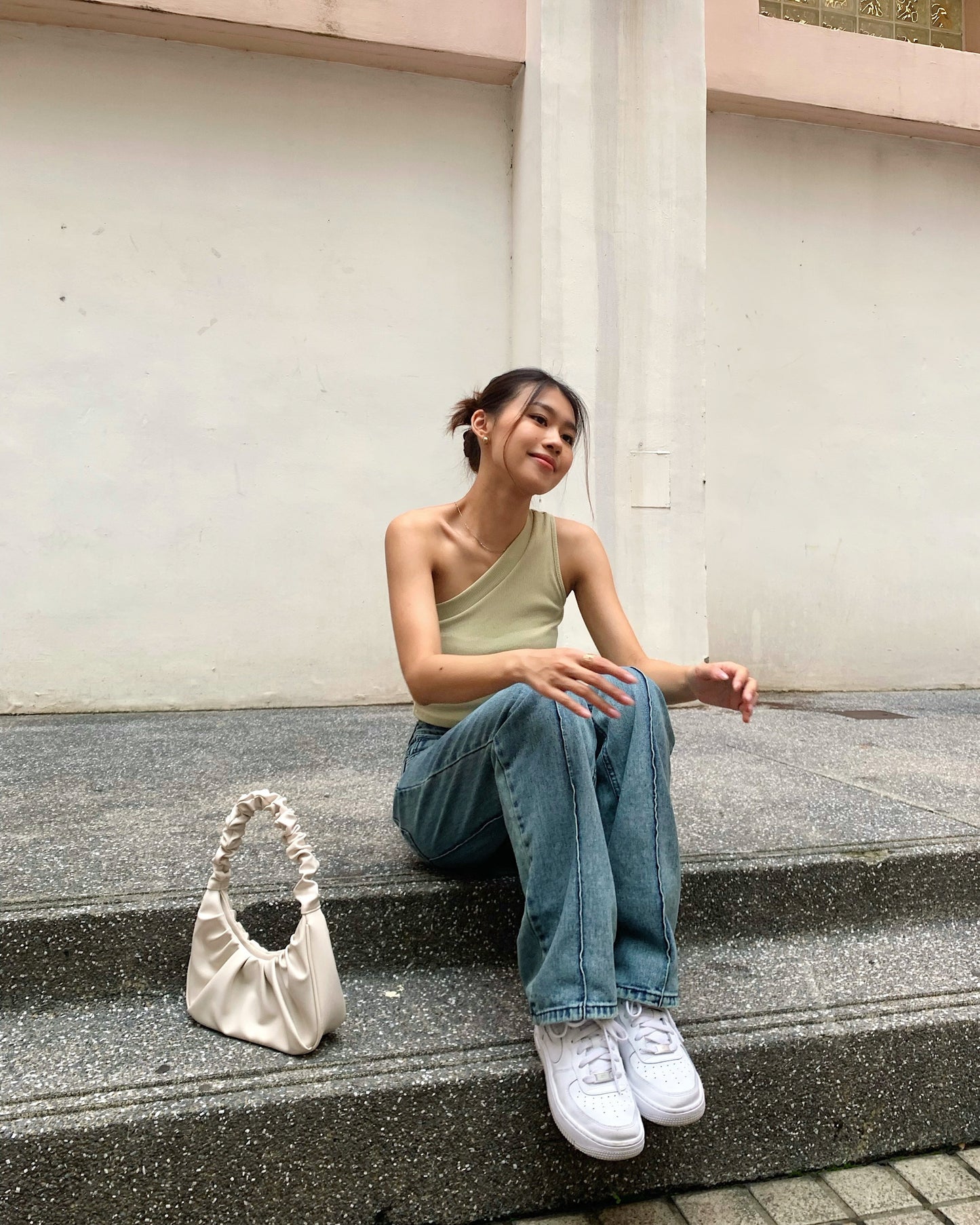 One shoulder sleeveless tank top (2 colors)