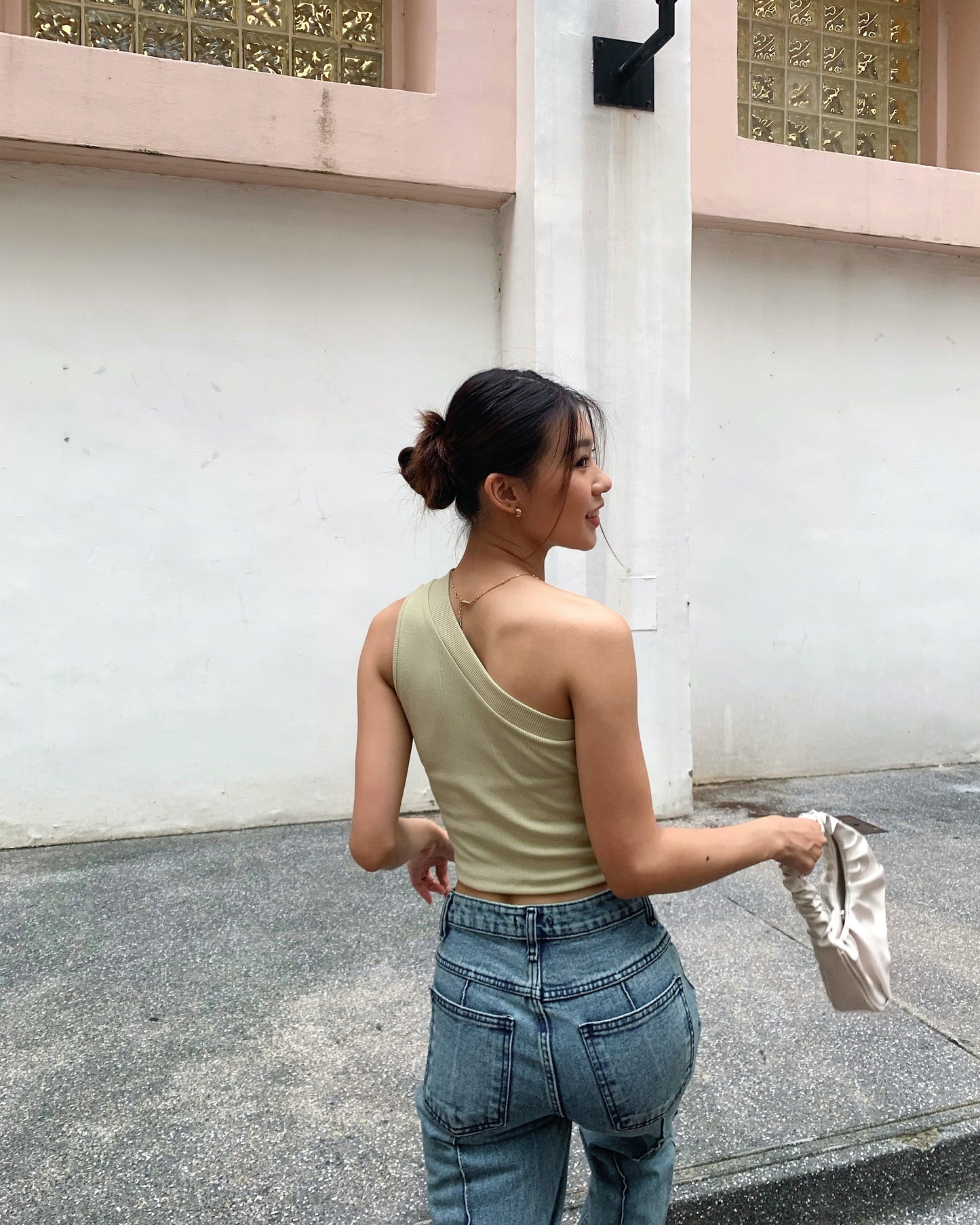 One shoulder sleeveless tank top (2 colors)