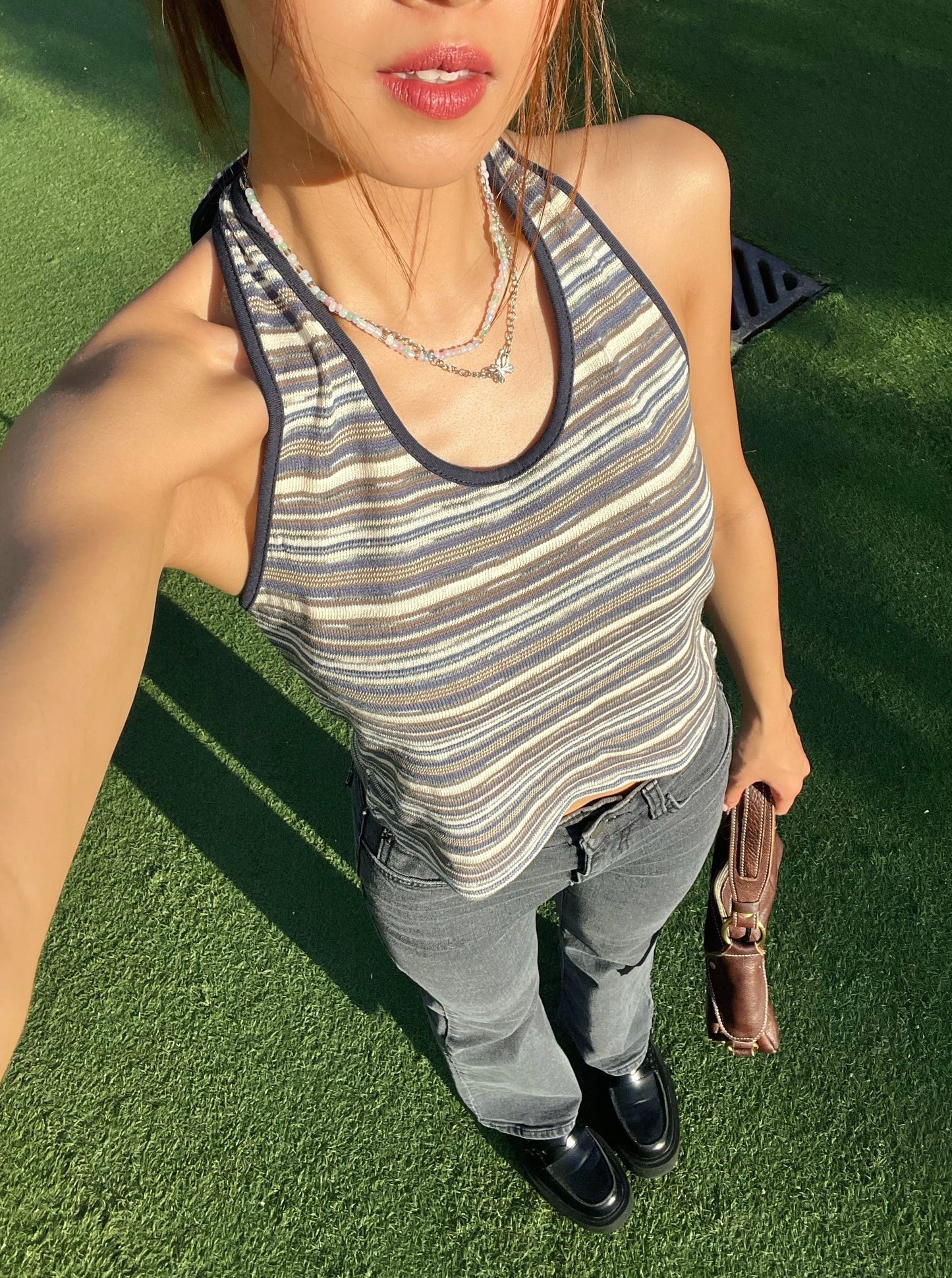 Strip print open back top